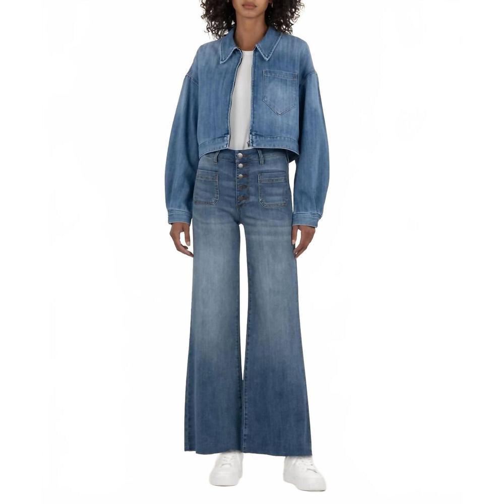 NEW KUT FROM THE KLOTH luna oversized crop jacket in medium wash